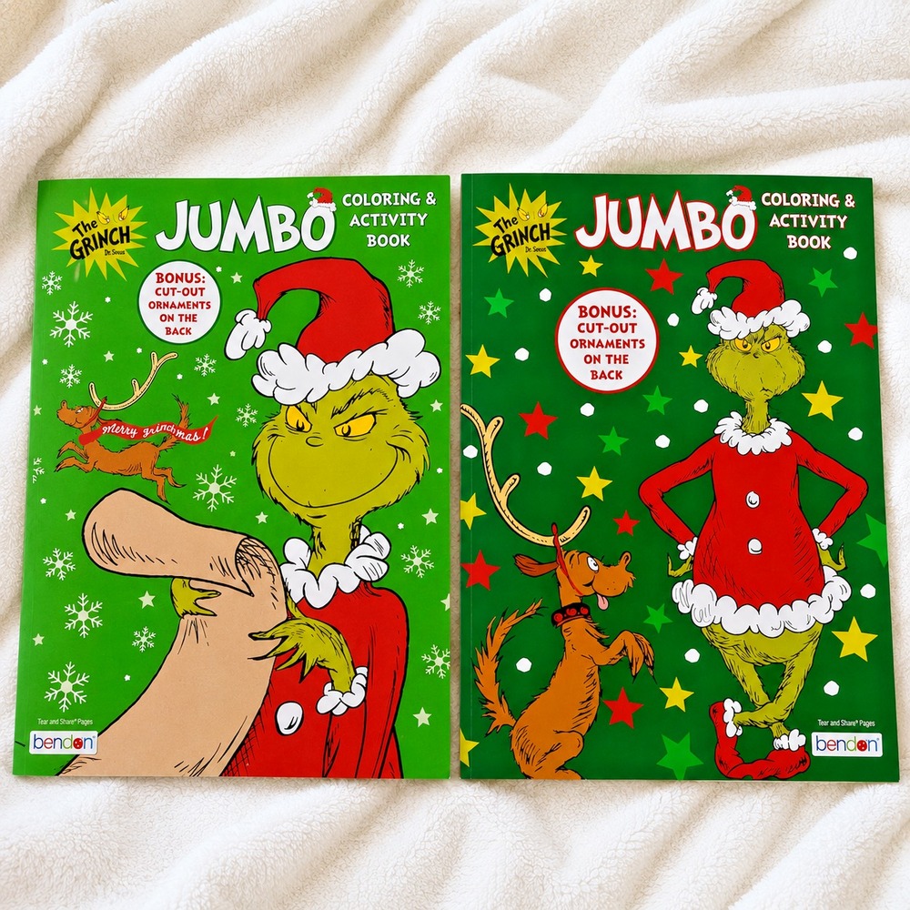 Dr Seuss Grinch Jumbo Coloring Activity Book‎ Lot Christmas Bendon Unused 2 New